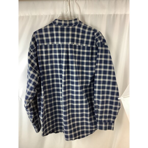 Eddie Bauer Mens XXL Button Down Cotton Long Sleeve Plaid Shirt Blue & Beige - Picture 3 of 5